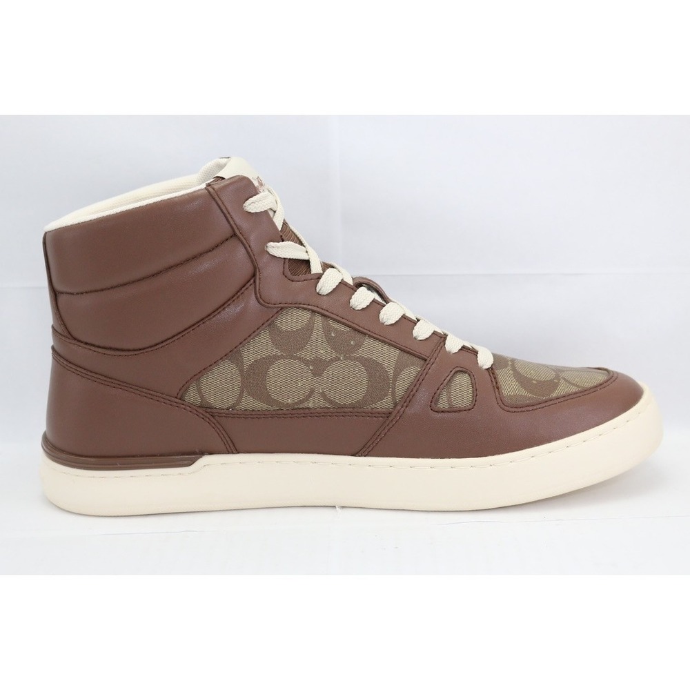 COACH CC736 Mens Clip Court High Top Sneaker In Signature Canvas Saddle Sz 12 - Picture 16 of 16